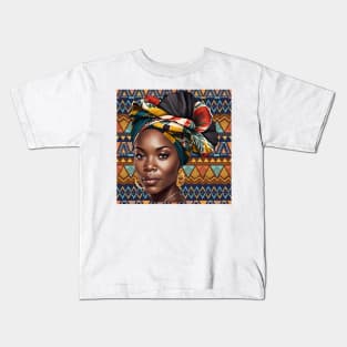 Beautiful African Woman on Tribal Background 2 Kids T-Shirt